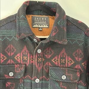 Jachs Black and Red Sherpa Lined Shirt Jacket with Geometric Pattern